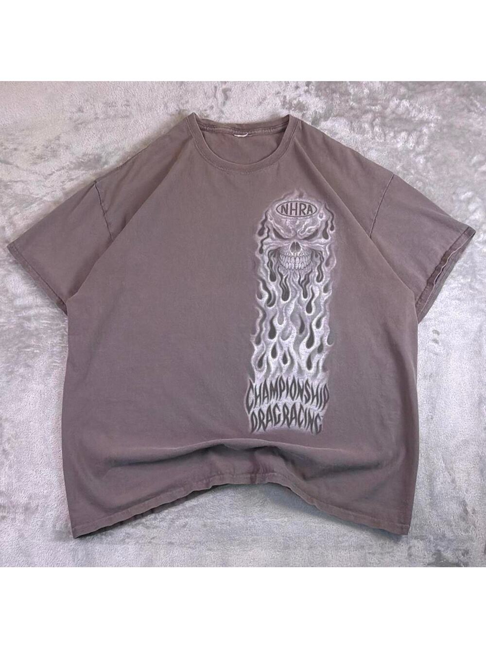 Y2K NHRA Championship Drag Racing Skull Flame Graphic Faded T-Shirt Mens Size XL